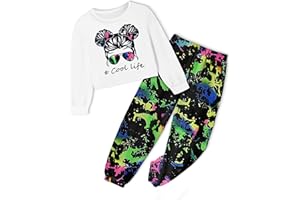 CRISONE Girl Outfits Long Sleeve Printed Crop Tops + Camouflage Pants 2pcs Fall Winter Clothes Set