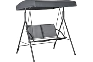 Outsunny 2-Seat Patio Swing Chair, Outdoor Porch Swing Glider w/Tilting Canopy and Weather Resistant Steel Frame, for Garden,