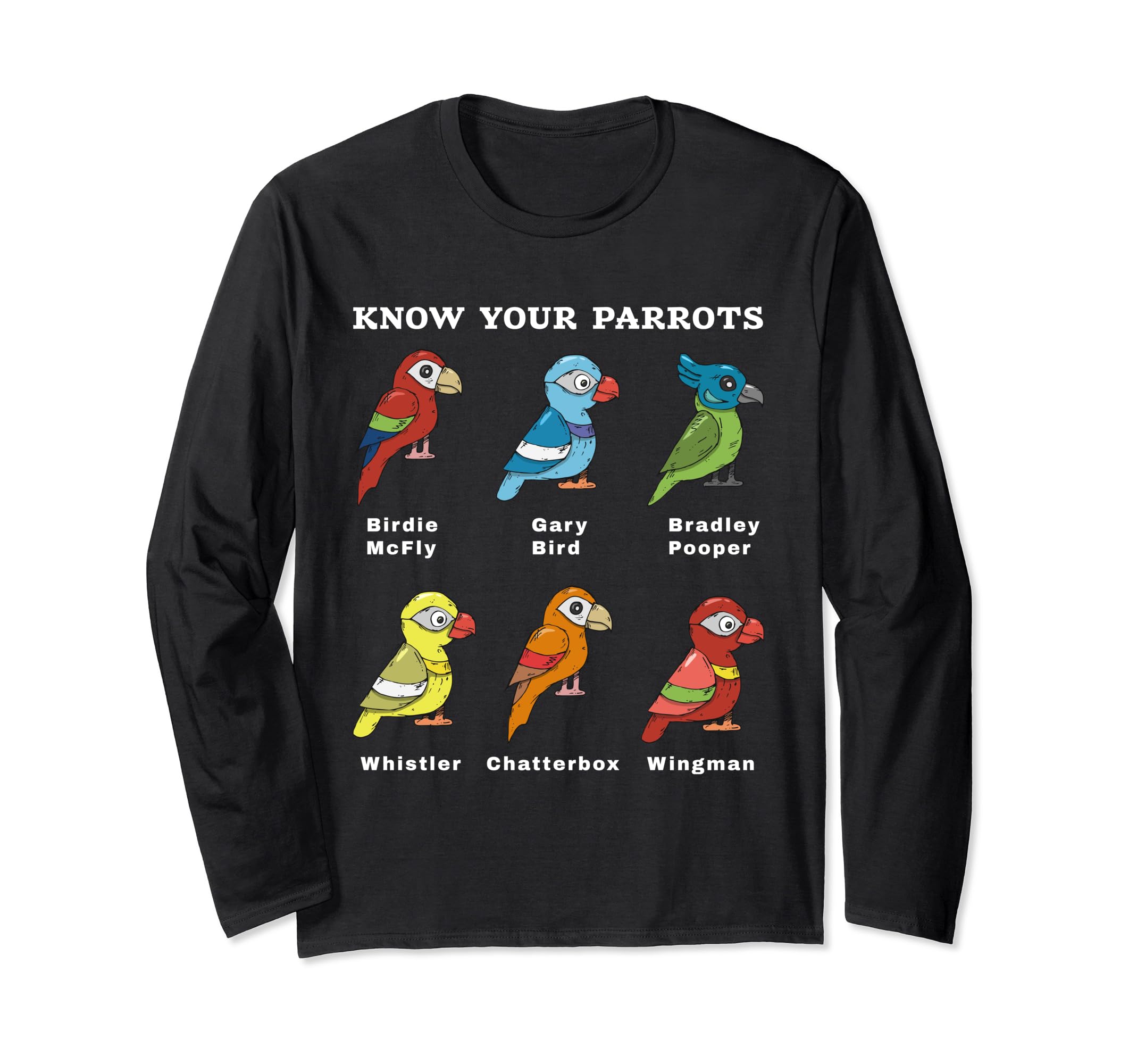 Know Your Parrots Funny Names Parakeet Cockatiel Quaker Joke Long Sleeve T-Shirt