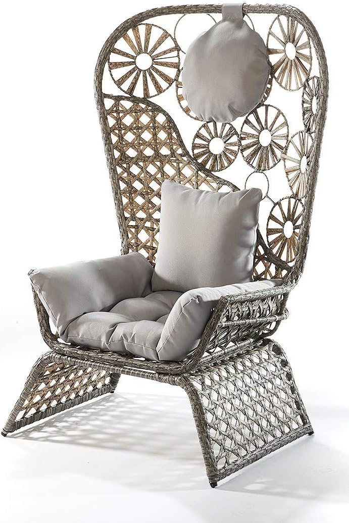 Sessel Stuhl Korbstuhl Flower grau mit Metallgestell und Kissen