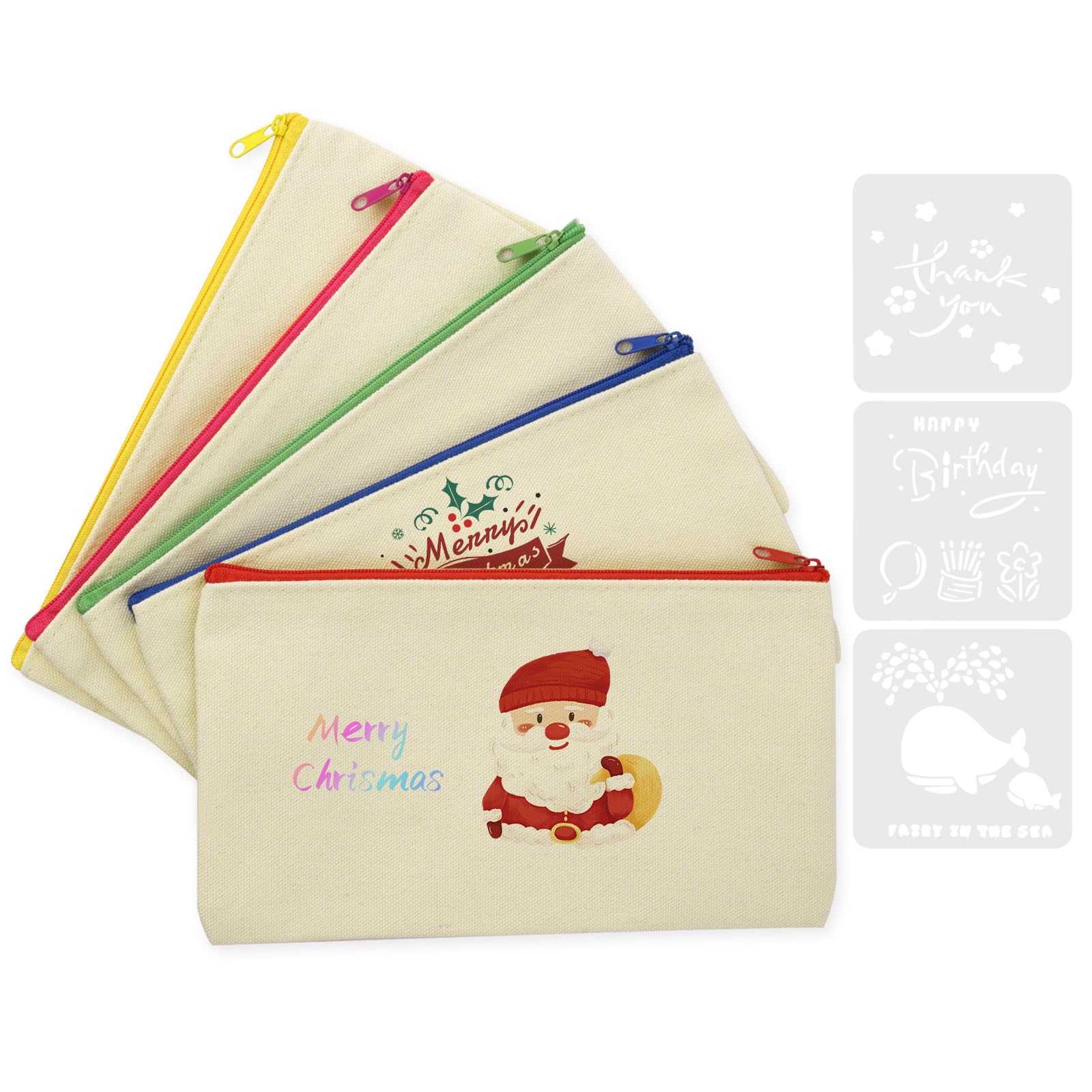 Vicloon Canvas Zipper Bag, 5Pc Canvas Pencil Pouch Bags and 3Pcs Doodle Template, Canva Makeup Bags DIY Craft Bag for Painting, School, DIY Craft, Travel, Organizer — image 1