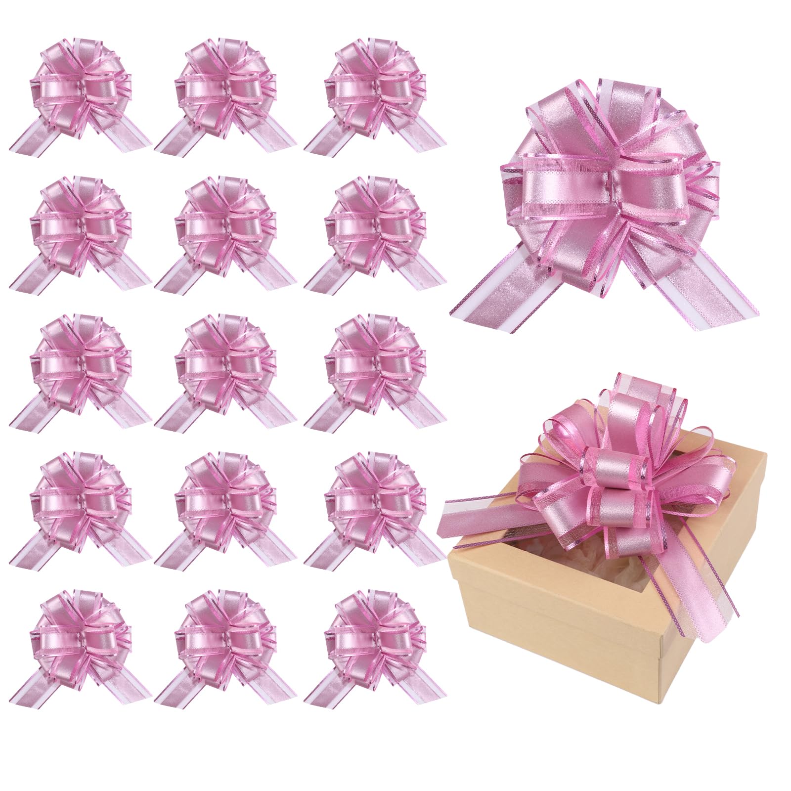 Photo 1 of  Pieces Black Pull Bow Wrapping Pull Bow Ribbon Pull Bows for Wedding Baskets,6 Inches Diameter Gift Bows, Large Bows for Presents. (Pink)