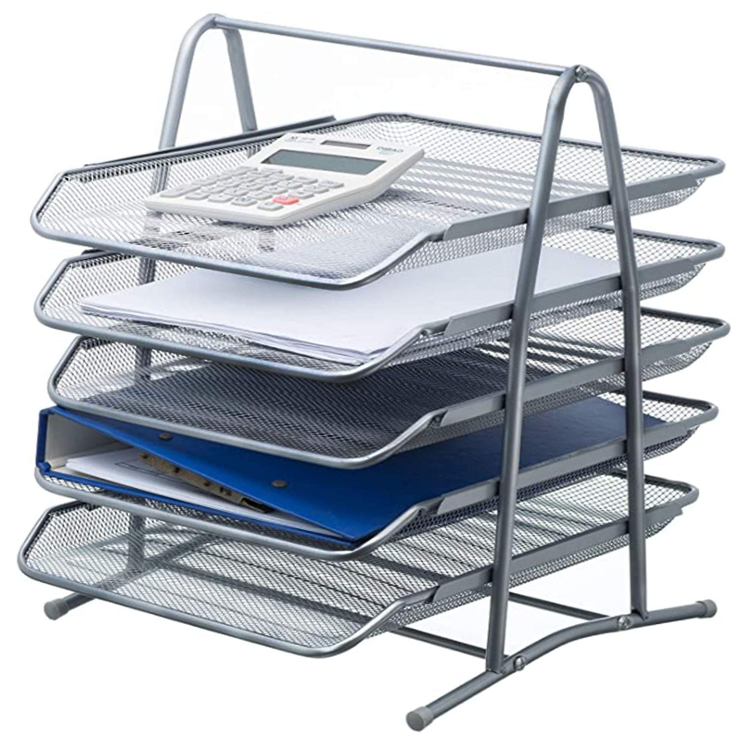 Wire Mesh Letter Tray 5 Tier Filing Trays Holder Office Desktop Document A4 Paper File Storage Desk Organiser Mesh Filling Home Office School Scratch-resistant Stacking Supports Silver