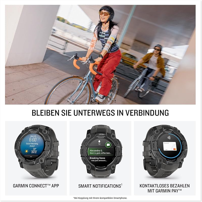Instinct 3 50mm AMOLED – GPS-Multisport-Smartwatch, 1,3" AMOLED-Display, bis zu 24 Tage Akkulaufzeit, 80+Sport-Apps, Health Coach, Multi-Satellitenempfang, LED-Taschenlampe, Notifications