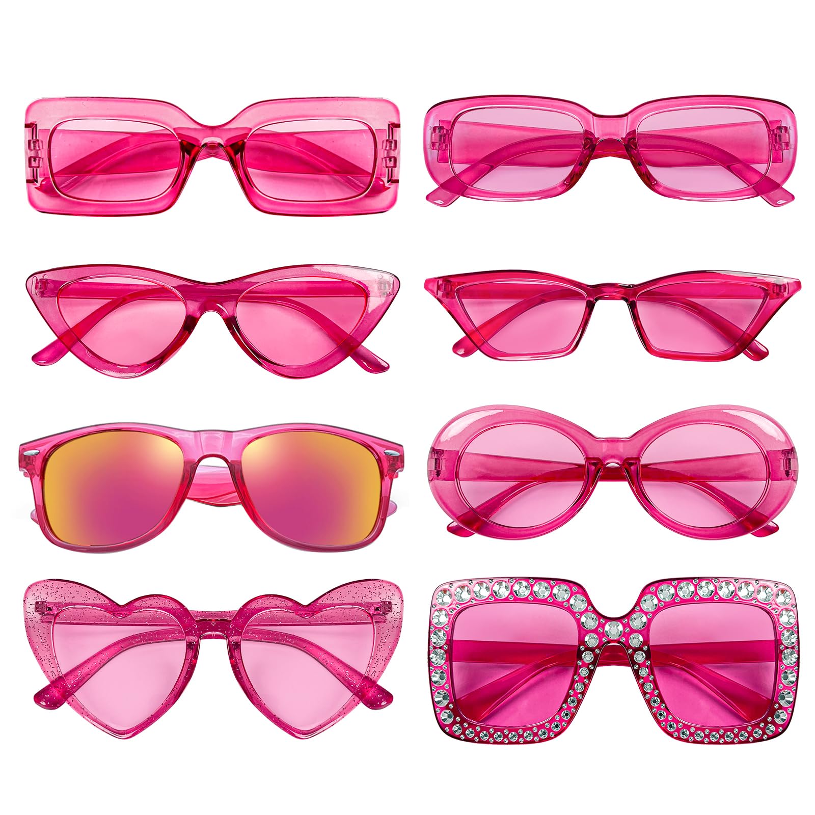 Photo 1 of Matcheck 8 Pack Mixed Hotpink Clear Color Sunglasses Classic Retro Party Favors Eyewear Costume Accessories Bulk Glasses for Women