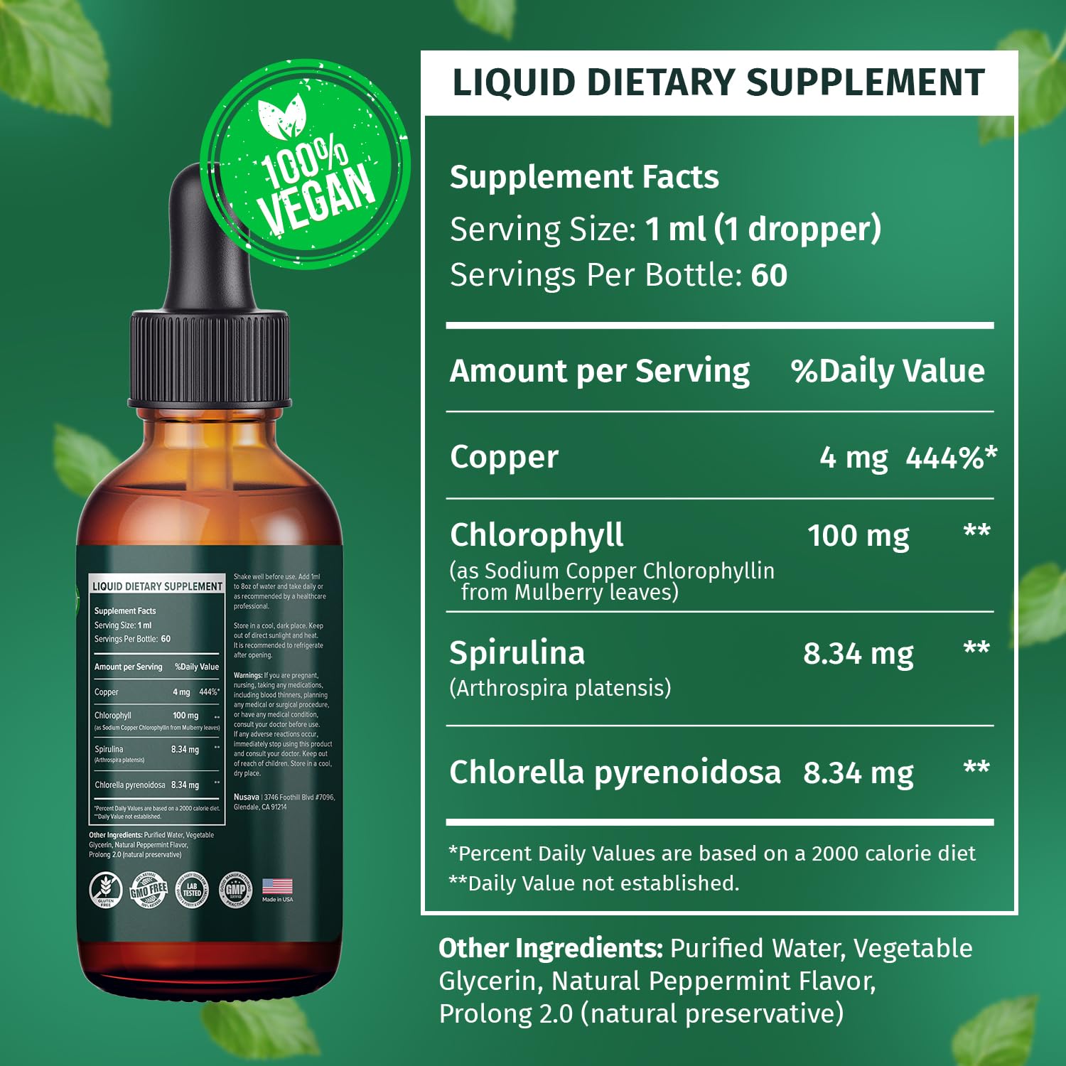 NUSAVA Unflavored D3 K2 Liquid Drops (4 Pack) and Chlorophyll Liquid Drops (2 Pack) Bundle - Potent Liquid Vitamins for Heart, Joint, Energy, & Immune Support - Non-GMO, Gluten-Free