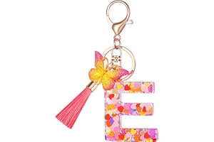 Suweibuke Colourful Cute Initial Letter Keychains for Women Girls with Tassel Butterfly, Charm for Purse Handbags Backpacks