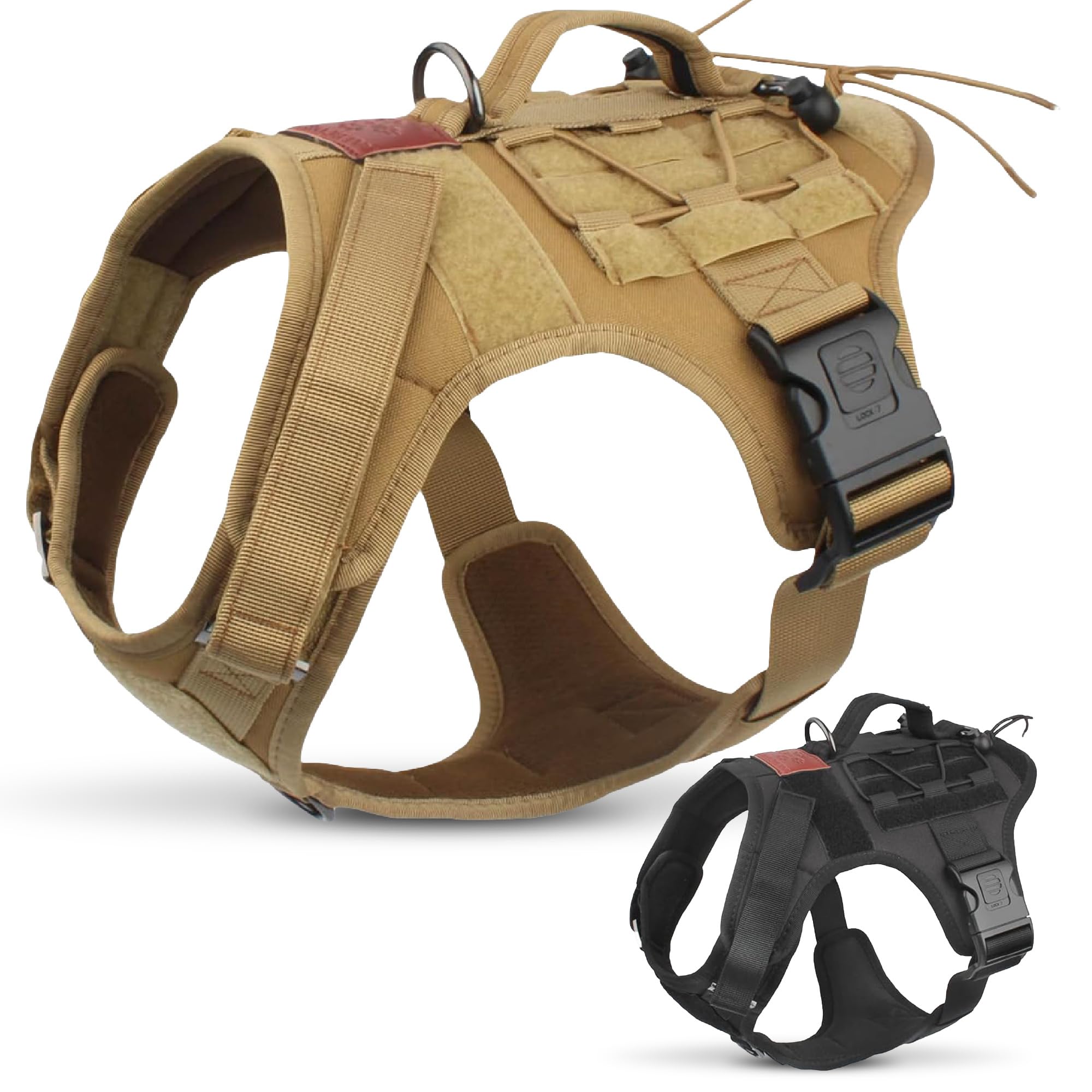 Albcorp Tactical Dog Harness - Heavy Duty, No-Pull Training Vest for Large Breeds, Military Service Dog Vest with Front Leash Clip, Hook & Loop Panels, Padded Handle – Coyote Brown, Medium
