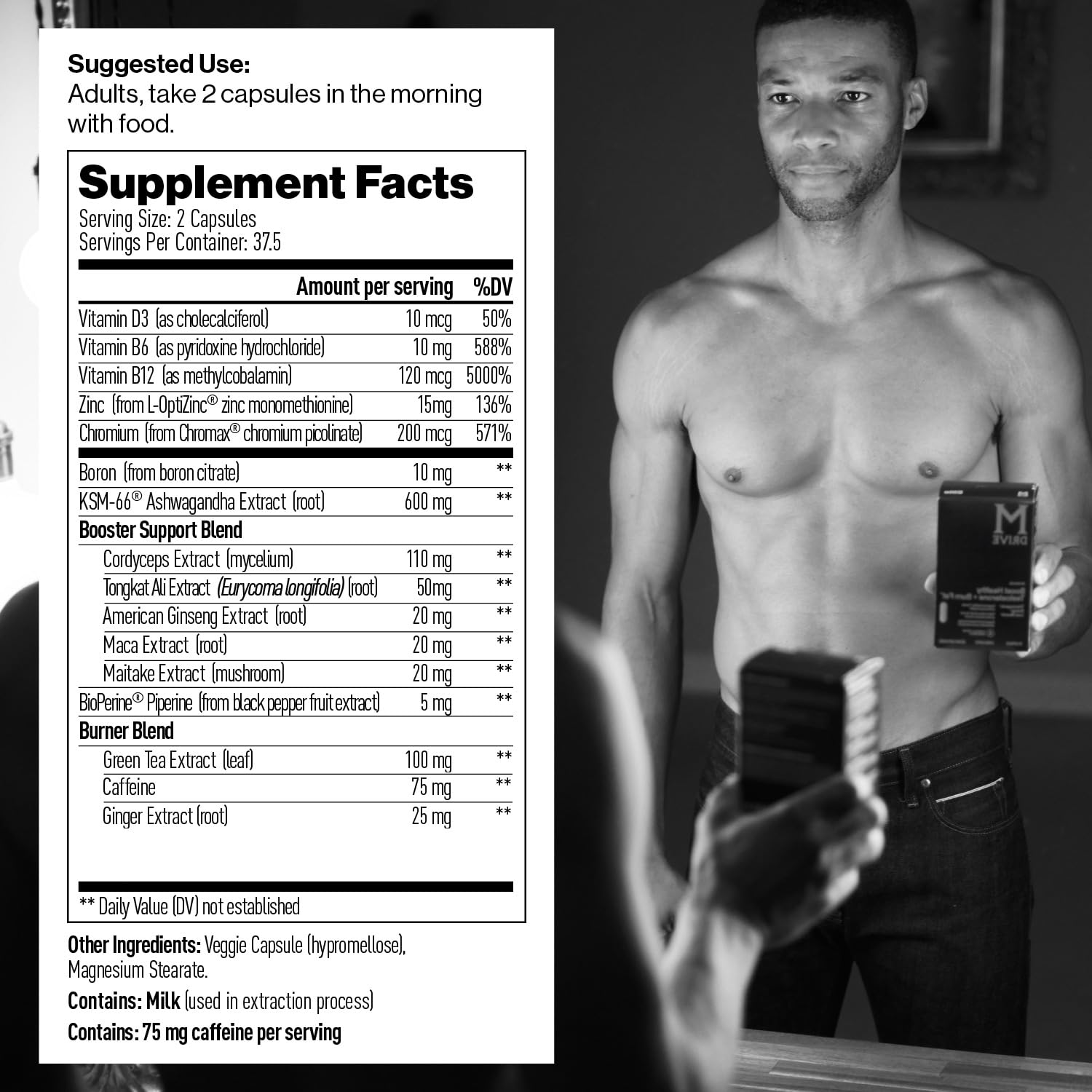 Mdrive Boost and Burn Testosterone Booster and Fat Burner for Men, Energy, Strength, Stress Relief, KSM-66 Ashwagandha, Advantra Z, Chromax, 60 Capsules