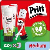 Pritt Glue Stick, Safe &amp; Child-Friendly Craft Glue for Arts &amp; Crafts Activities, Strong-Hold Adhesive for School &amp; Office Supplies, 22 g (Pack of 3)
