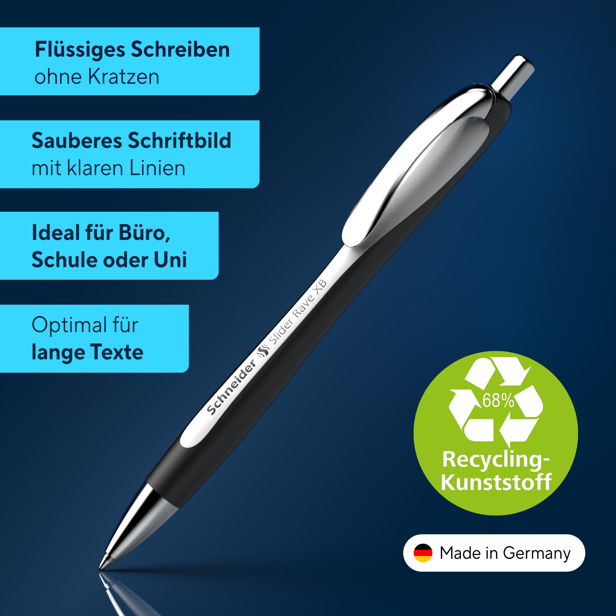 Schneider 132549 Slider Rave XB Kugelschreiber (Weiches Schreiben ohne Kratzen für lange Texte in Schule, Uni und Beruf) 5 Stück, Schwarz-Weiß, Tinte: Blau 2