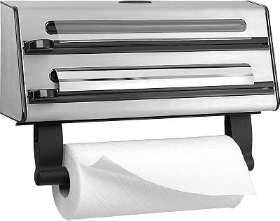 504180 Contura 3-fach-Schneidabroller, Küchenrolle, Alufolie, Frischhaltefolie, kompakt, Edelstahl, silber/schwarz, 1 - Pack