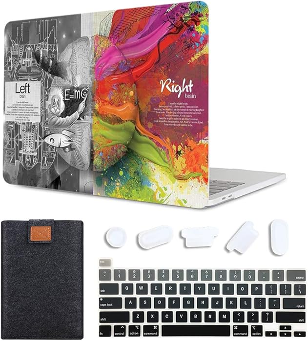 MAITTAO 4 in 1 Newest MacBook Pro 13 inch Case Model A2289 / A2251 (2020 Release), Plastic Pattern Hard Shell Case & Laptop Sleeve Bag & Keyboard Skin Cover for Mac Pro 13 Inch Touch Bar, Brain 3