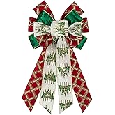 On-Airstore Large Christmas Wreath Bow Xmas Tree Bow for Wreaths, Glitter Red White and Green Plaid Ribbon Bows Christmas Decor Bows for Home Indoor Outdoor Decoration Wreath Ornament Supplies