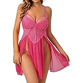 CYCTANG Women’s Lingerie Sexy Nightgown for Woman, Soft V Neck Mesh Lace Trim Sleep Dress Babydoll Chemise