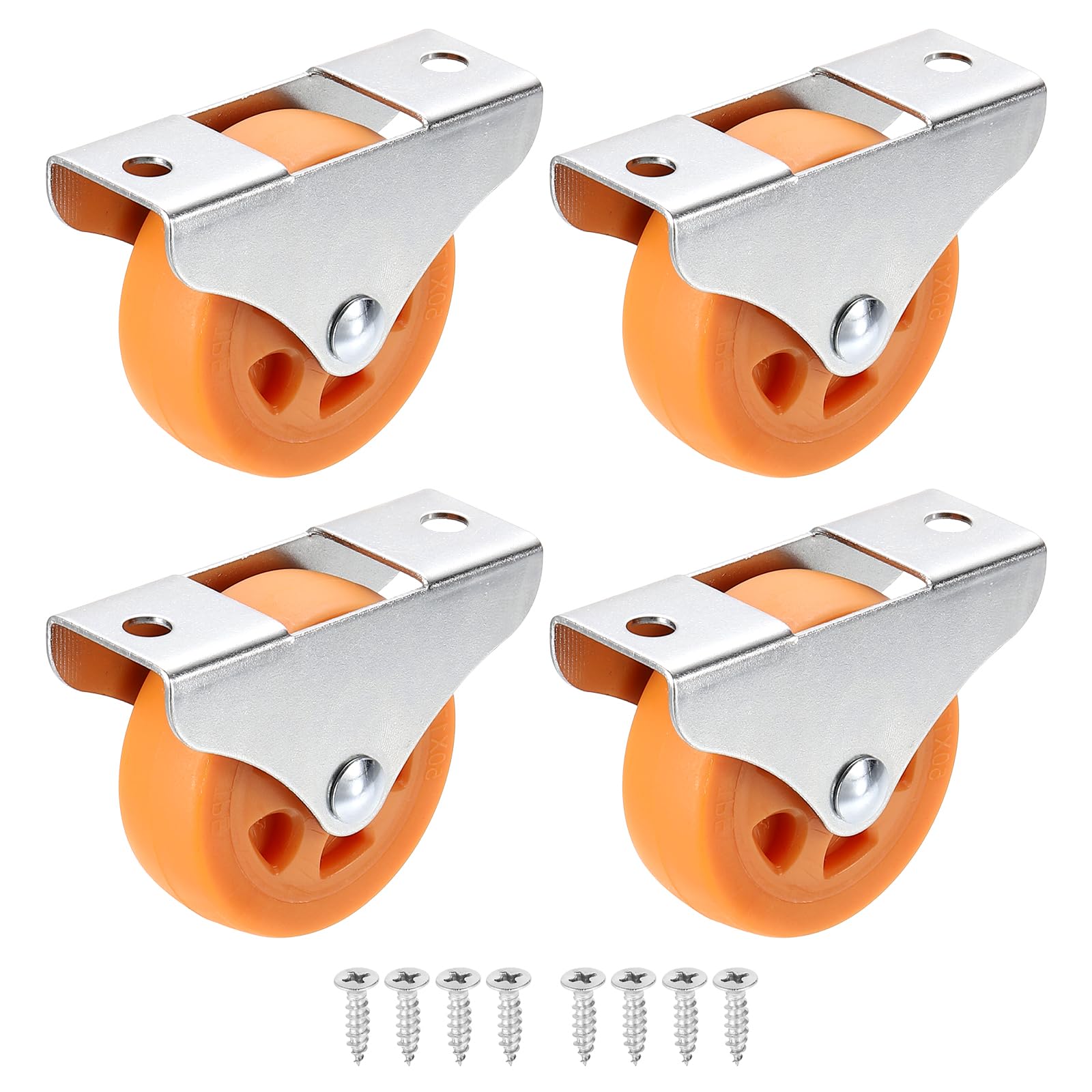 Photo 1 of PATIKIL 2" Rigid Fixed Plate Caster Wheels, 4 Pack Low Profile Caster PP Wheels with M4 Screws Total Load Capacity 132 Lbs for Drawers Cabinet Rolling Furniture, Orange