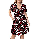 For G and PL Women's Plus Size Ugly Christmas Wrap Dress V Neck Short Sleeve A-Line Flared Festive Outfit