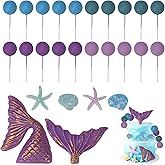 HeXueLy Mermaid Cake Topper Set 26Pcs, Under the Sea Cake Decorations, Tail, Seashell & Starfish Toppers for Ocean Theme Party Supplies, Birthday & Baby Shower Decorations