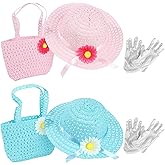 Toyosport 2 Sets Tea Party Hats Set, Tea Party Bonnets and Gloves Set for Little Ones, Pink and Blue Woven Straw Hats and Handbags, Elegant Floral Design, Great for Tea Parties, Birthdays and More