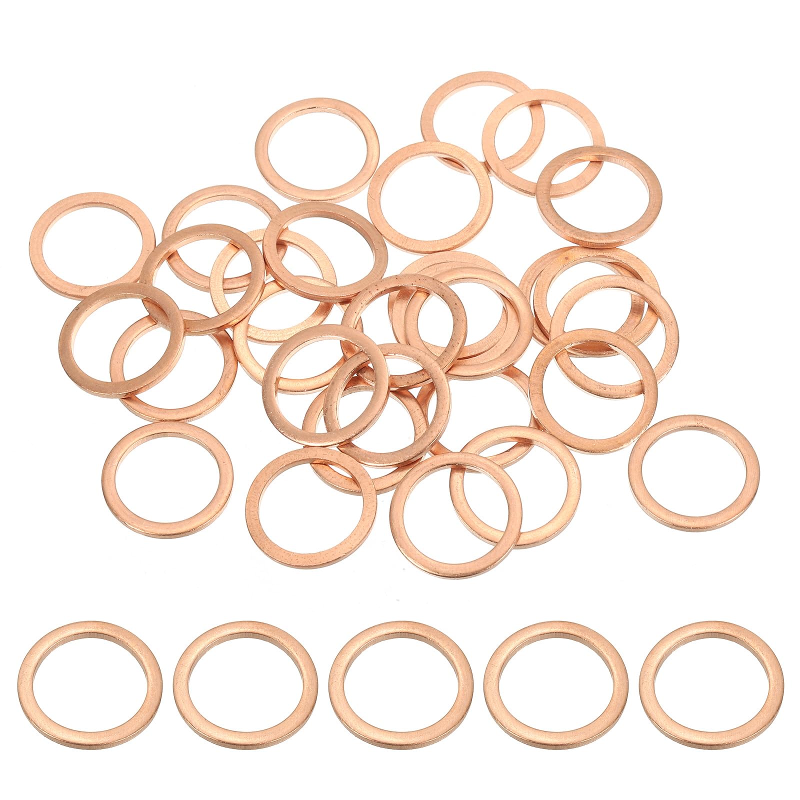 PATIKIL M14 Copper Washer Sealing Ring, 30 Pieces 14mm ID 18mm OD 1.5mm Thickness Metric Flat Sealing Gasket Crush Washer for Screws Bolt Sump Plugs Oil Drain