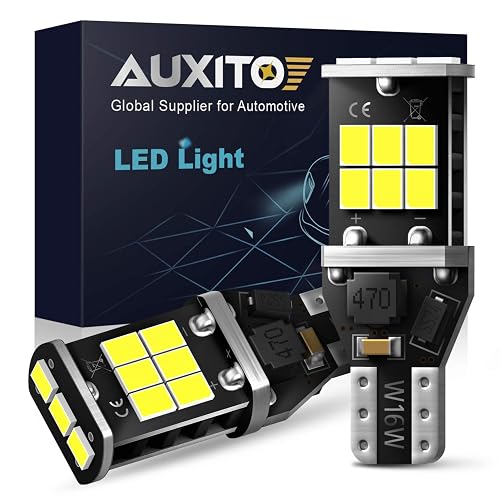 AUXITO 912 921 LED Bulb for Backup Light Reverse Lights High Power 2835 15-SMD Chipsets Error Free T15 906 922 W16W Bulbs for Dome Lights, 6000K White (Upgraded, Pack of 2)