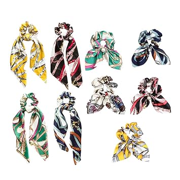 Amazon Com Leorx Bowknot Hair Scrunchies 7pcs Satin Scarf Hair