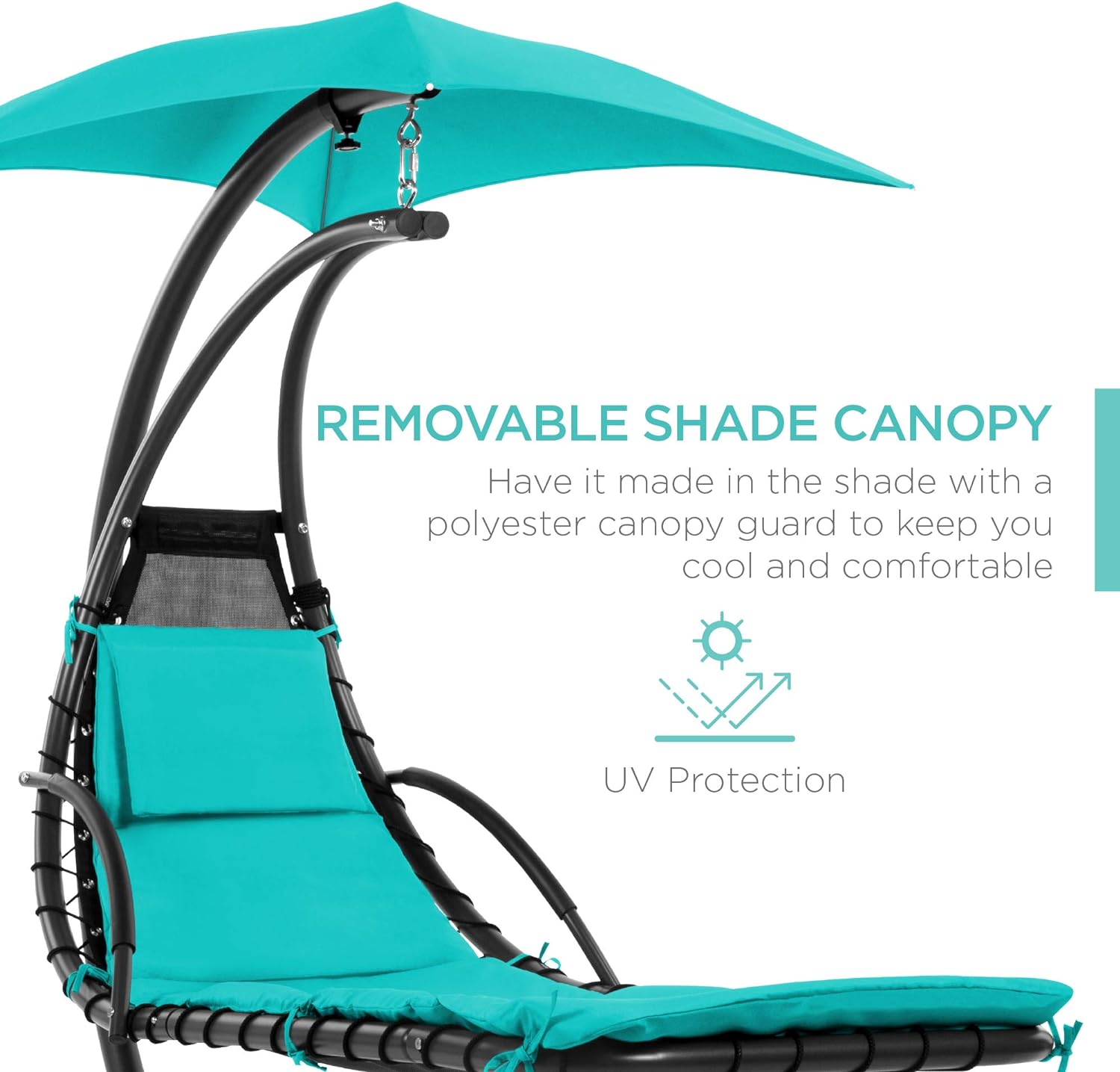Best Choice Products Outdoor Hanging Curved Steel Chaise Lounge Chair Swing w/Built-in Pillow and Removable Canopy, Teal: Garden & Outdoor
