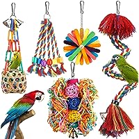 Bird Toys Rope Perch with Bell Colorful Bird Chewing Shredding Foraging Toys Parrot Swing Climbing Standing Hanging Toys Cage