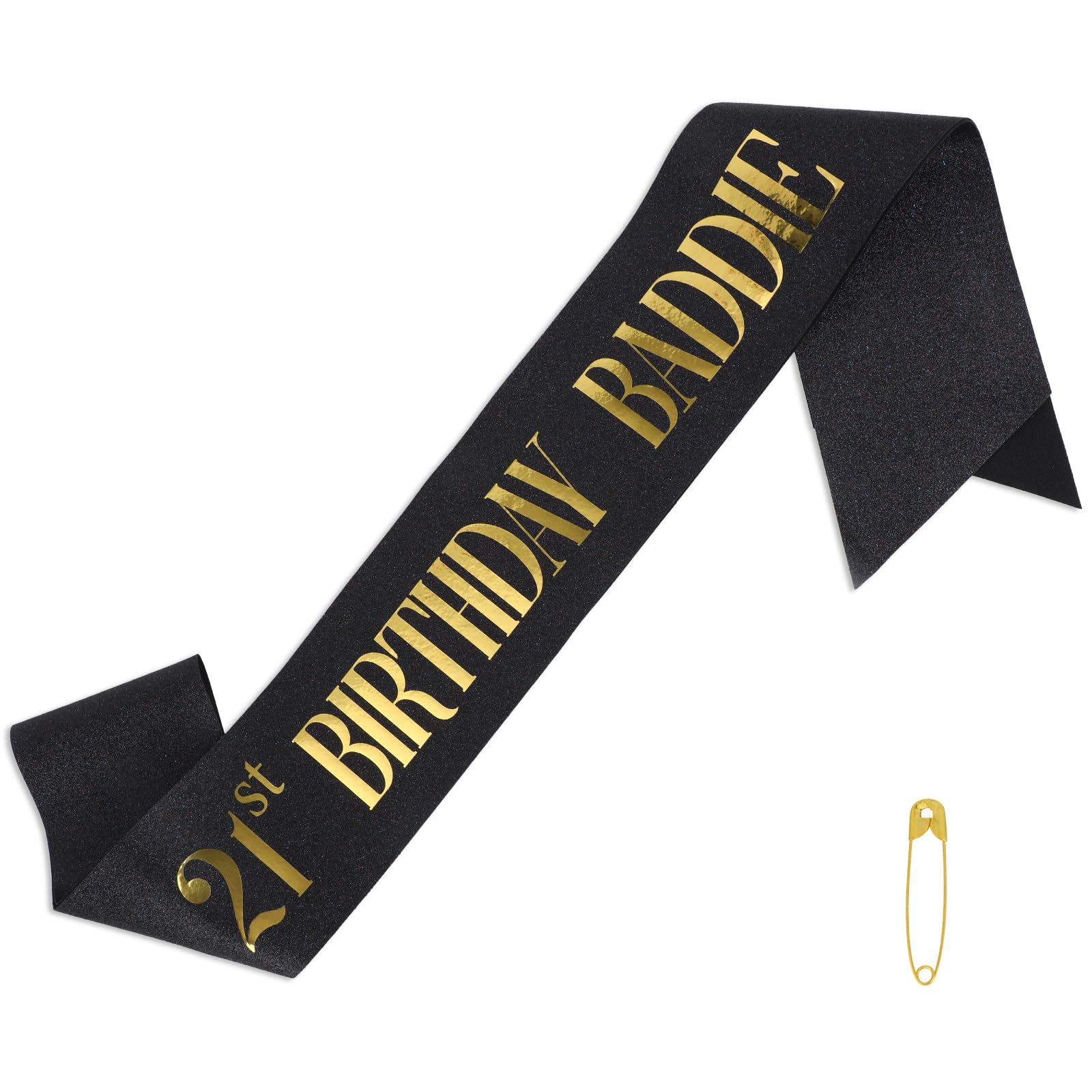 Goktvai 21st Birthday Baddie Sash, Glitter Birthday Tiara with Foil Letters for Women & Men 21 Years Party Favors & Funny Bday Baddie Outfit Dress Decoration Accessories Gifts (Gold)