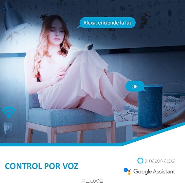 Enchufe Inteligente Wifi Fluxs Con Monitor de Consumo Programable y Funcion de Temporizador y Horarios Control Remoto Con IOS y Android Compatible Con Alexa Echo Google Home e IFTTT