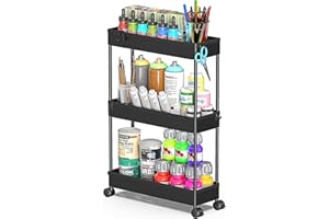 SPACEKEEPER Slim Rolling Storage Cart, 3 Tier Bathroom Storage Organizer Laundry Room Utility Cart Mobile Shelving Unit, Multi-Purpose for Kitchen Office Bathroom Laundry Narrow Places, Black
