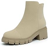 Athlefit Women's Ankle Boots Platform Lug Sole Chunky Heel Chelsea Booties with Side Zipper