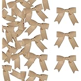 Meseey 50 Pcs 2.5 Inches Twist Tie Grosgrain Ribbon Bows Latte Pretied Premade Craft Bows for Treat Bags Gift Wrapping Basket Wedding Baby Shower Brithday Christmas Party (2.5", Latte)
