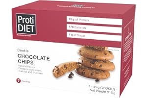 ProtiDiet Chocolate Chip Cookies - High-Protein, Low-Carb Snacks for Health and Weight Loss (7 servings)