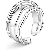 Aliyoham Crinkle Fold Ring for Women Sterling Silver Adjustable Rings Size,Open Knuckle Thumb Rings Stackable Jewelry Gift