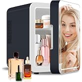 NISHCON Upgrade Skincare Fridge with Dimmable LED Light Mirror, 4L/6Can Cooler Warmer Mini Fridge for Skin care Cosmetic Makeup Beauty, Portable Mini Skincare Fridge for Bedroom Dorm Office Rv, Grey