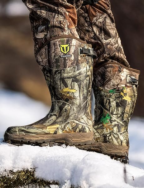 TIDEWE RUBBER HUNTING BOOTS WITH 800G INSULATION, WATERPROOF INSULATED NEXT CAMO G2 WARM RUBBER BOOTS WITH 7MM NEOPRENE, STURDY OUTDOOR HUNTING BOOTS FOR MEN (SIZE 10)