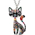 BONSNY Statement Enamel Alloy Chain Cat Necklaces Pendant Original Design For Women