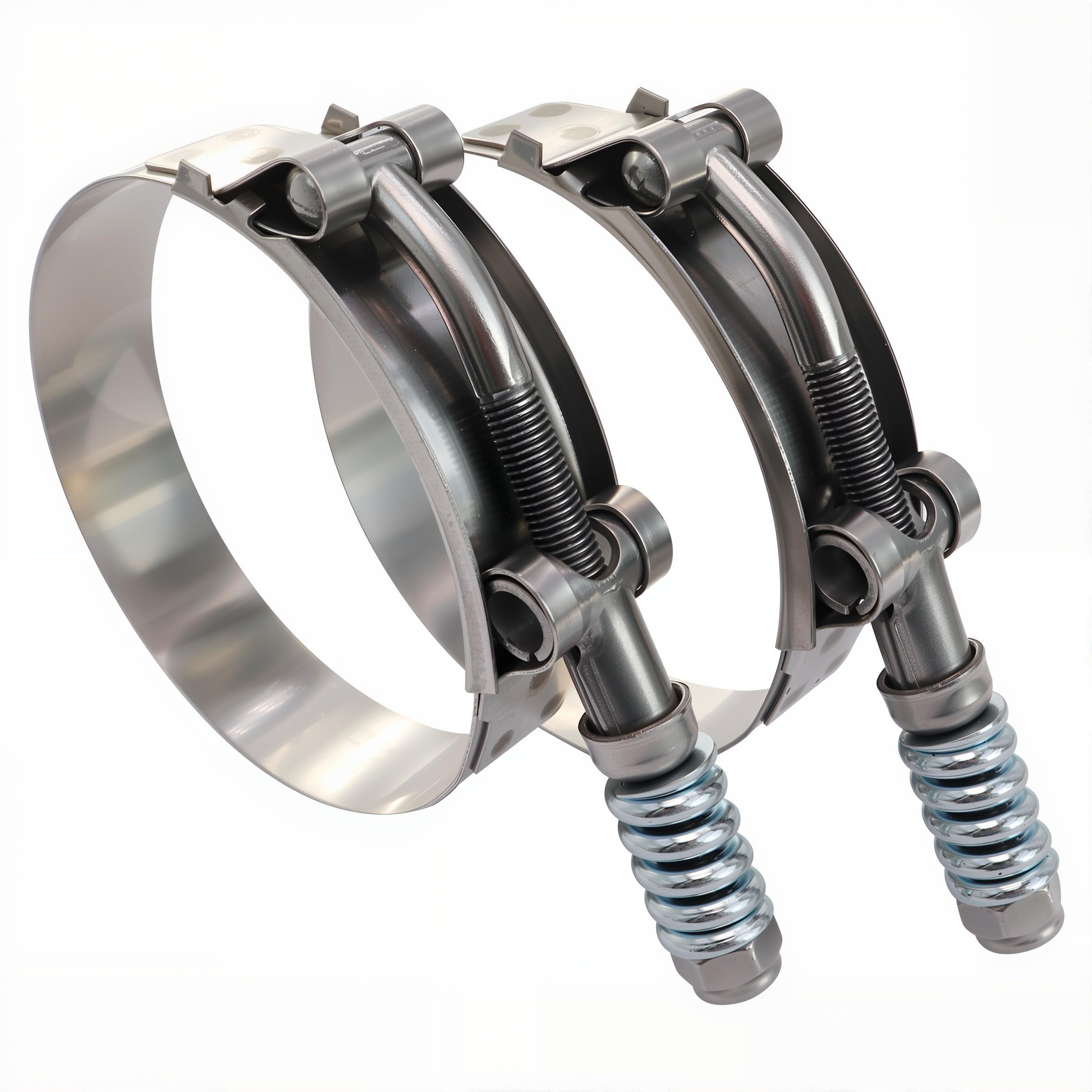 Photo 1 of 2.75" Heavy Duty T Bolt Hose Clamp Stainless Steel - Spring Loaded 74-82mm for 2.75" I.D. Hose with 3mm - 6mm Wall Thickness, Auto-adjusting Keeps Constant Tension (74mm- 82mm, 2 Pack)