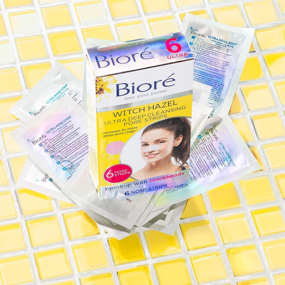 Bioré Witch Hazel Ultra Cleansing Pore Strips, 6 Nose Strips, Clears