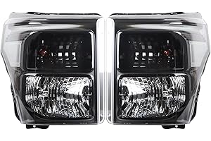 Duolctarms W/bulbs Black Housing with Clear Reflector Headlight Headlamp Assembly Compatible for 2011-2016 Ford F250 F350 F45