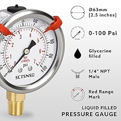 SCTSNSR 0 to 100 Psi Pressure Gauge, Glycerin