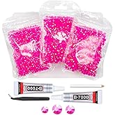 qiipii Hot Pink AB Resin Rhinestones w B7000 Jewelry Glue for Bedazzling Crafting 3mm 4mm 5mm Rose Pink Flatback Jelly Stones Bulk SS10-SS20 Diamonds Crystals Gems for Nails Face Makeup Tumbler Crafts