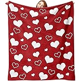 Zzkol Valentines Day Flannel Throw Blanket, Red White Love Heart Anniversary Wedding Birthday Gifts for Women Girlfriend Wife Lover, Romantic Soft Blanket for Bedding Sofa 50" x 60"