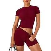 OLCHEE Womens Workout Sets 2 Piece Seamless Summer Outfits Scrunch Butt Shorts Crew Neck T-shirt Matching Clothing Set