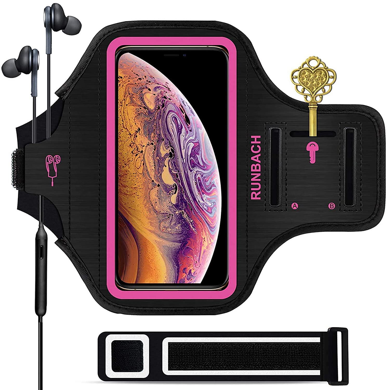 RUNBACH Armband for iPhone 16 Pro Max/16 Plus/15 Pro Max/15 Plus/iPhone 14 Pro Max/14 Plus/13 Pro Max/12 Pro Max/11 Pro Max/Xs Max,Running Exercise Arm Band for iPhone Max (Pink)
