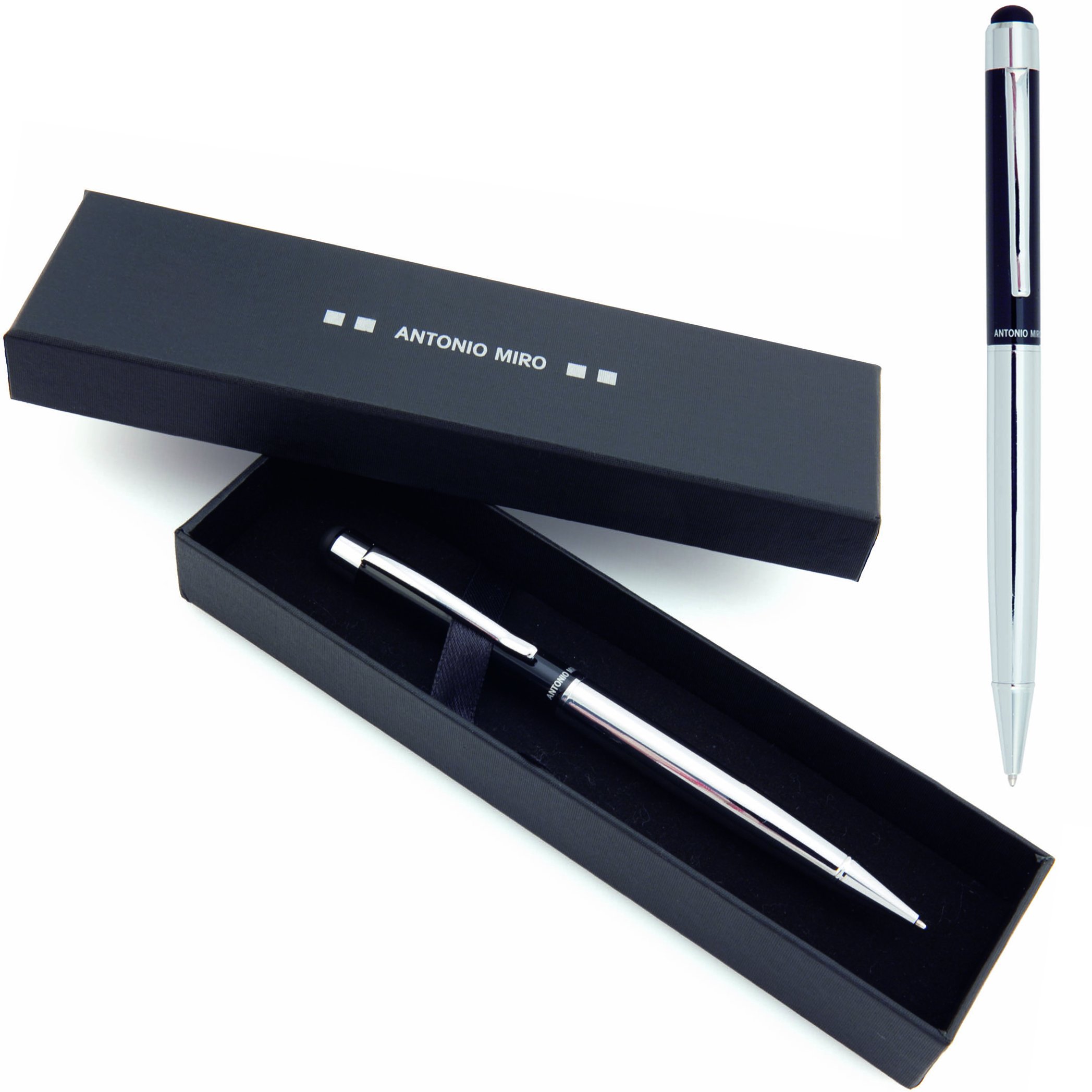 Antonio Miro Black Silver Metallic Ballpoint Pen (Blue Ink), Satisfaction Guaranteed, Presentation Box with Logo, Perfect for a Gift