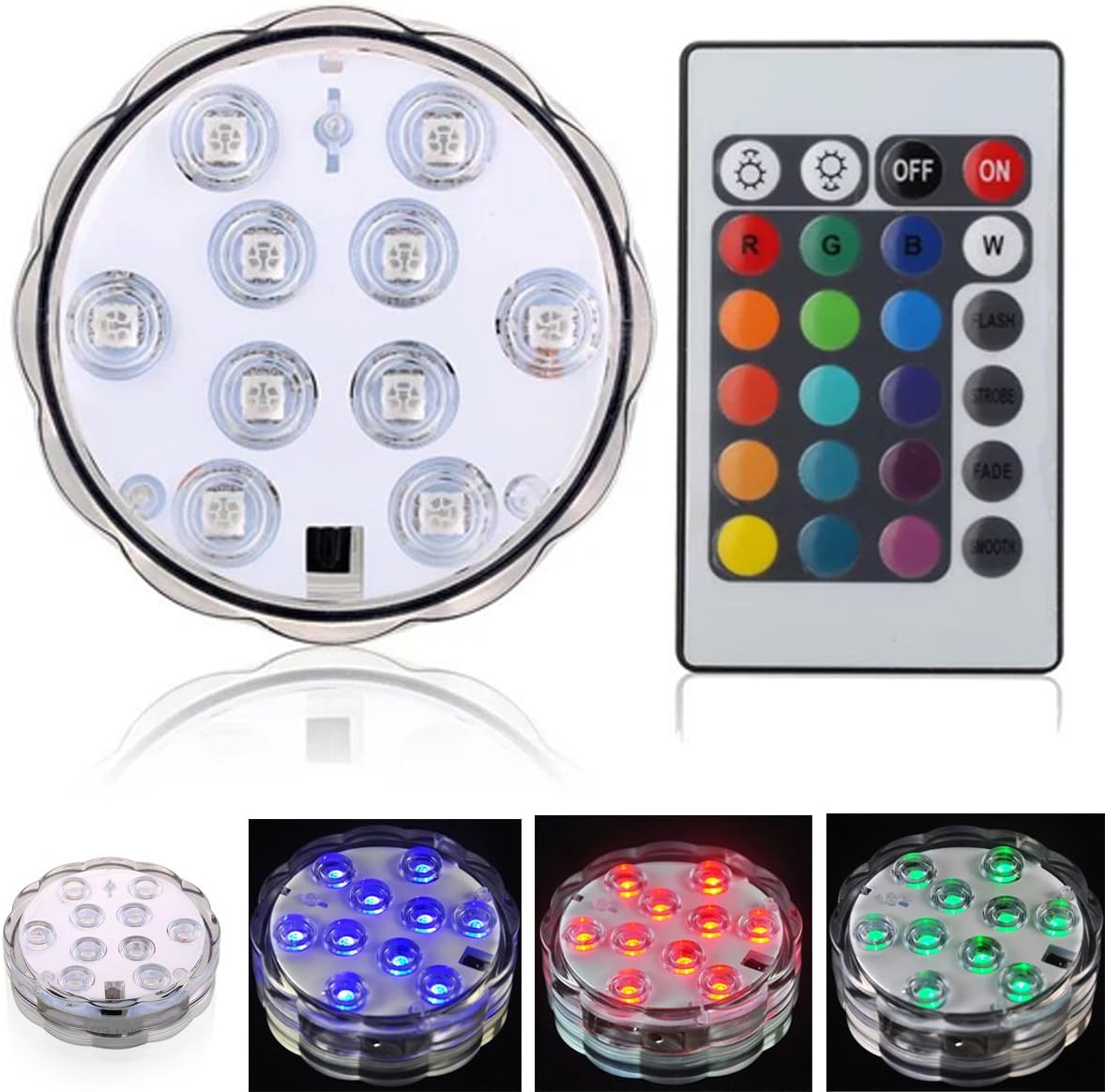 2 pas LED Diving Light Infrared Remote Control 10 LED,Wedding Christmas Decor, Home Party, Pool Ground ect