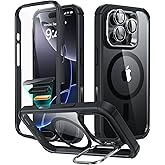 ESR for iPhone 16 Pro Case with Stand, Camera Control Button Compatible with MagSafe, Full-Body Military-Grade Drop Proof Case with Built-in 9H+ Tempered Glass Screen Protector, Clear Black