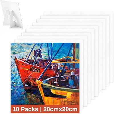 Koncci Canvas for Painting with Paper Holder 10 Pack 20x20 cm Blank Panels